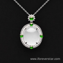 Icy White Jadeite Jade 18K Solid Gold Pendant
